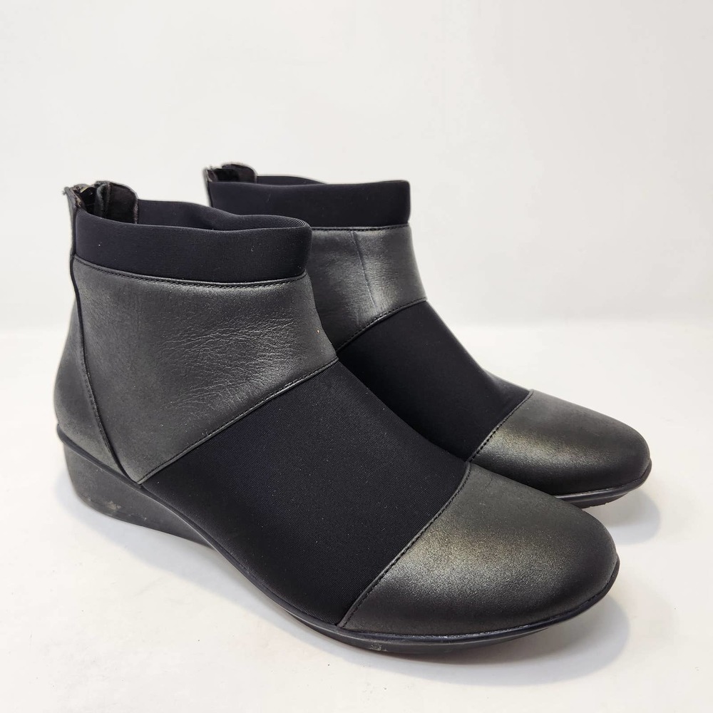 Revere Womens Cologne Black Leather Comfort Ankle Boots 11 M Zipper Low Heel